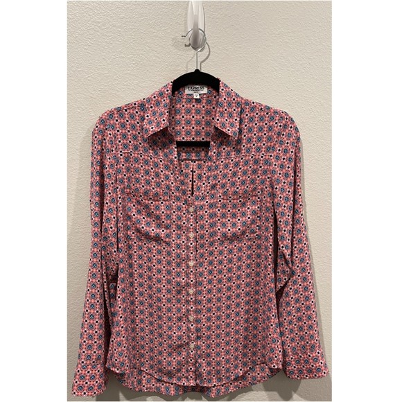 Express Tops - EXPRESS The Portofino Shirt Pink Blue Geometric Multicolor Blouse